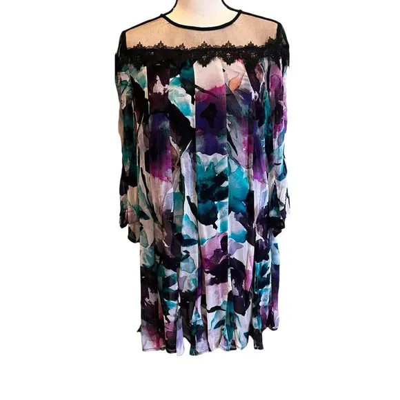 NWT Anthropologie L Flutter Sleeve Dress Whimsigoth Fairy Grunge Watercolor Mini