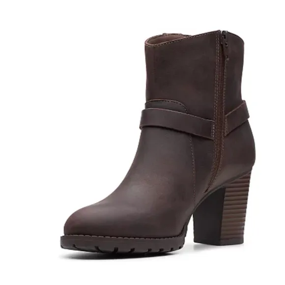 NWT Clarks Verona Rock Ankle Leather Boots 11 Brown Women's Heeled Western