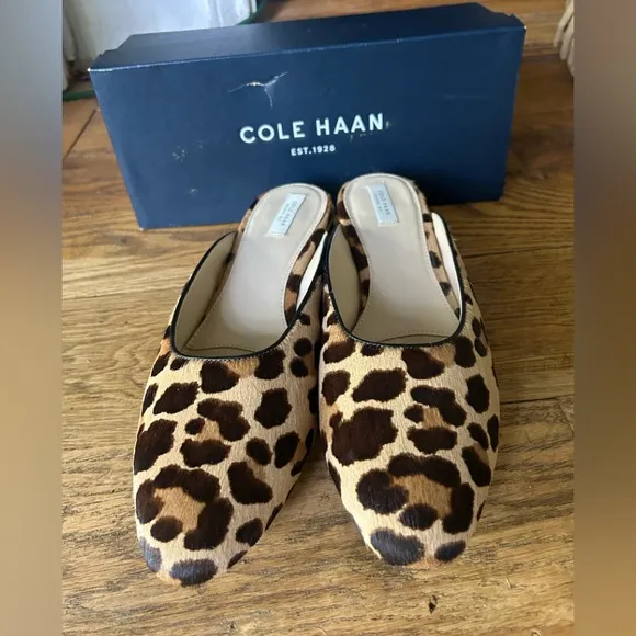 NWT COLE HAAN Piper Mule in Leopard Print Ocelot Haircalf Slip On 10B