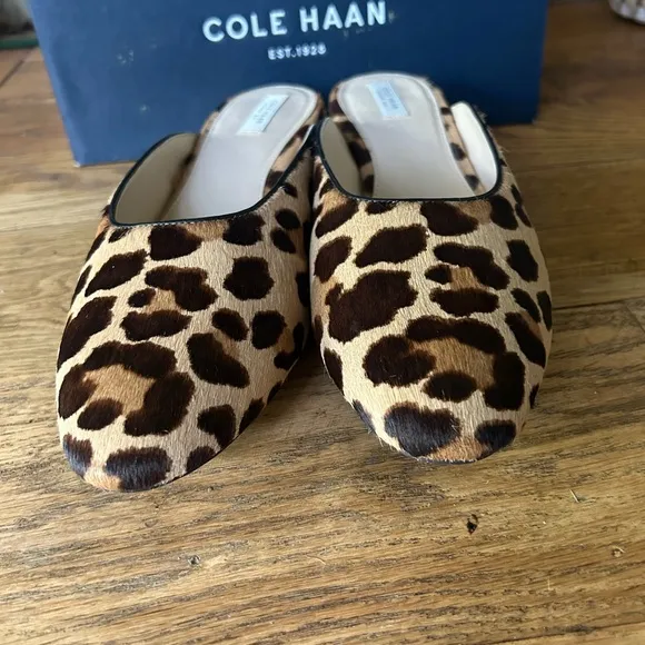 NWT COLE HAAN Piper Mule in Leopard Print Ocelot Haircalf Slip On 10B