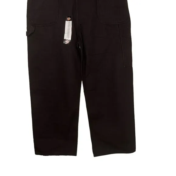 NWT Dickies Duck Bib Overalls Mens 42 30 Rinsed Black Wide Legs Pockets Work