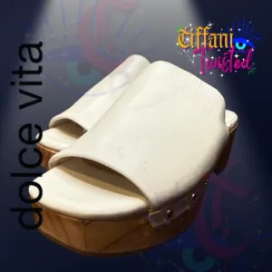 NWT Dolce Vita White and Tan Mules with Wooden Platform