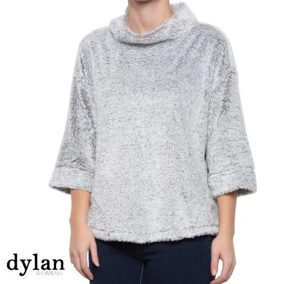 NWT Dylan Ultra Soft  Shaggy Sherpa Fleece Sweatshirt Funnel Neck Sweater Top