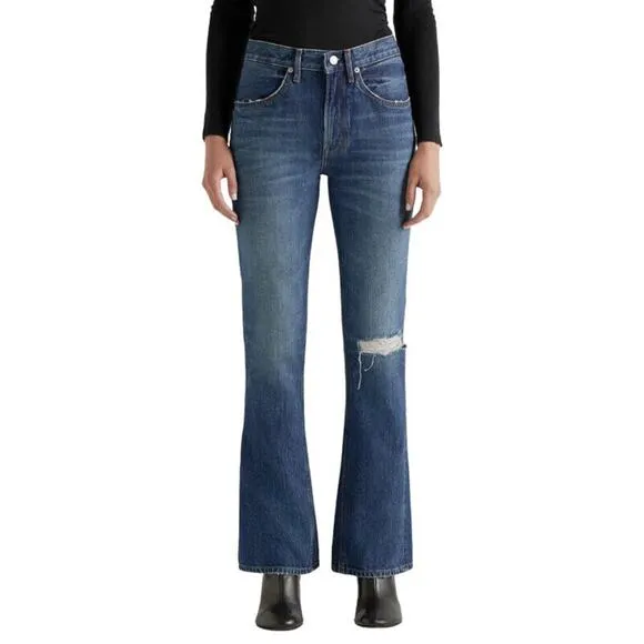 NWT EDWIN Averi Pretender Distressed Flare Jeans Size 26 Vintage Wash Denim USA