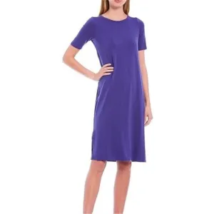 NWT Eileen Fisher Viscose Jersey 3/4 Length Sleeve Dress LRG Midi Minimalist