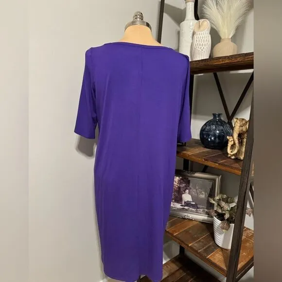 NWT Eileen Fisher Viscose Jersey 3/4 Length Sleeve Dress LRG Midi Minimalist