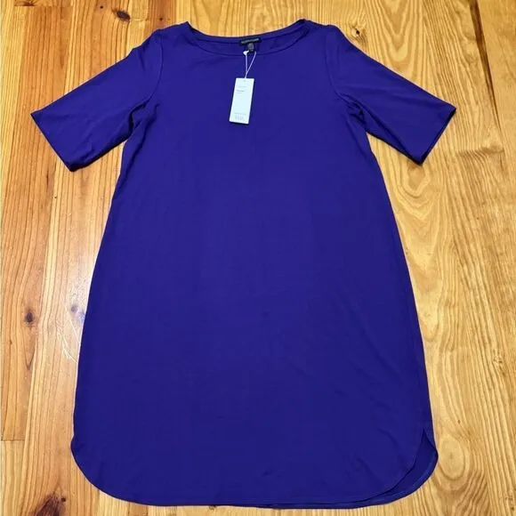 NWT Eileen Fisher Viscose Jersey 3/4 Length Sleeve Dress LRG Midi Minimalist