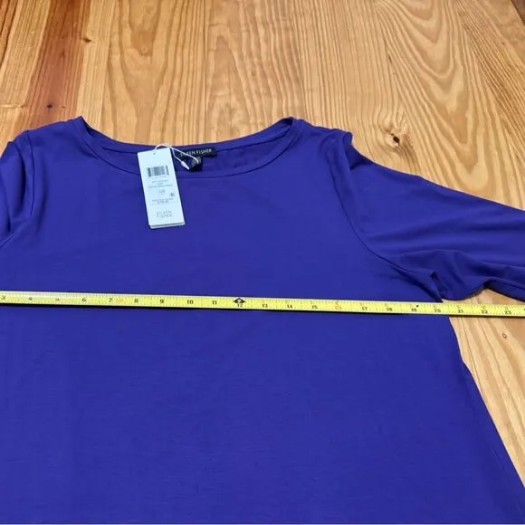NWT Eileen Fisher Viscose Jersey 3/4 Length Sleeve Dress LRG Midi Minimalist