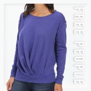 NWT Free People Distressed Draped Blue Violet Pullover Sweater sz XS