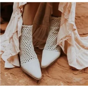 NWT Free People In The Loop White Leather Woven Ankle Boots Size 36 / 6