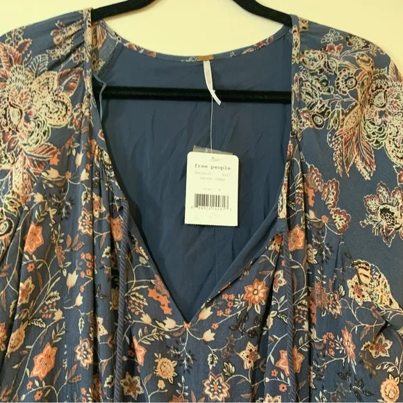 NWT Free People Lucky Loosey Floral Print Swing Dress in Indigo Combo