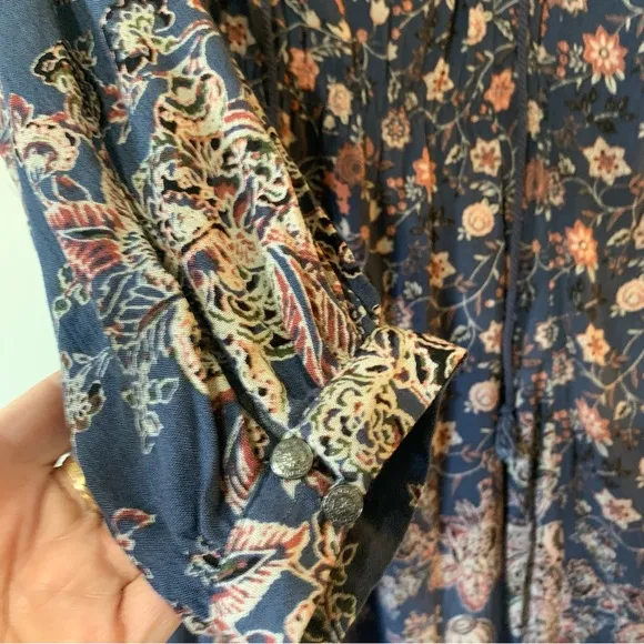 NWT Free People Lucky Loosey Floral Print Swing Dress in Indigo Combo