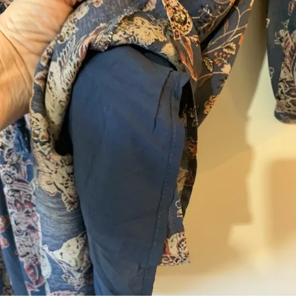 NWT Free People Lucky Loosey Floral Print Swing Dress in Indigo Combo