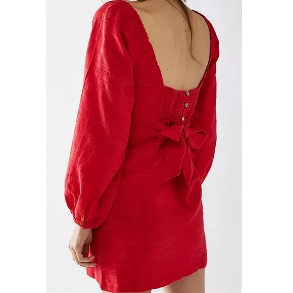 NWT Free People Put A Rose On It Mini Dress, Red - Size S