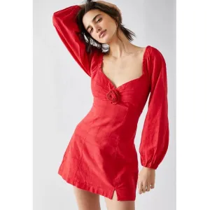 NWT Free People Put A Rose On It Mini Dress, Red - Size S