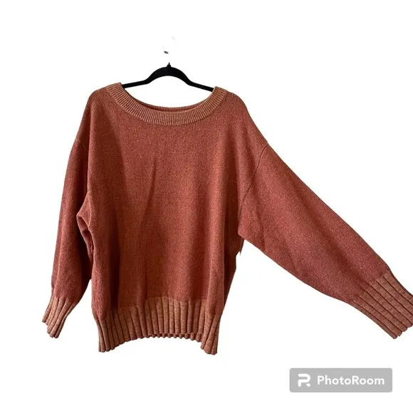 NWT‎ FREE PEOPLE Street Fair Tunic Sweater Oversized Rust Brick Combo Small