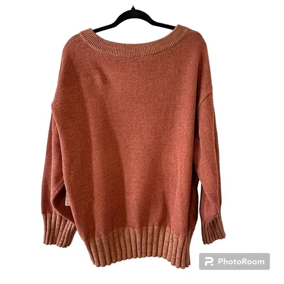 NWT‎ FREE PEOPLE Street Fair Tunic Sweater Oversized Rust Brick Combo Small