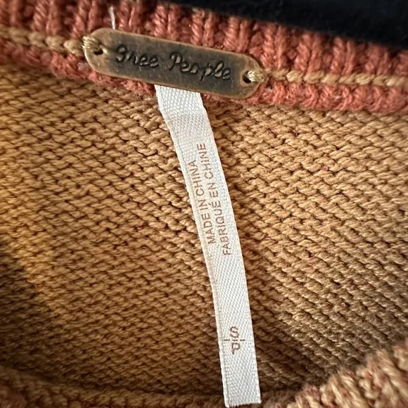 NWT‎ FREE PEOPLE Street Fair Tunic Sweater Oversized Rust Brick Combo Small