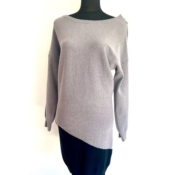 NWT Gray &amp; Black Long Sleeve Sweater Dress Tunic with Zipper Accent
