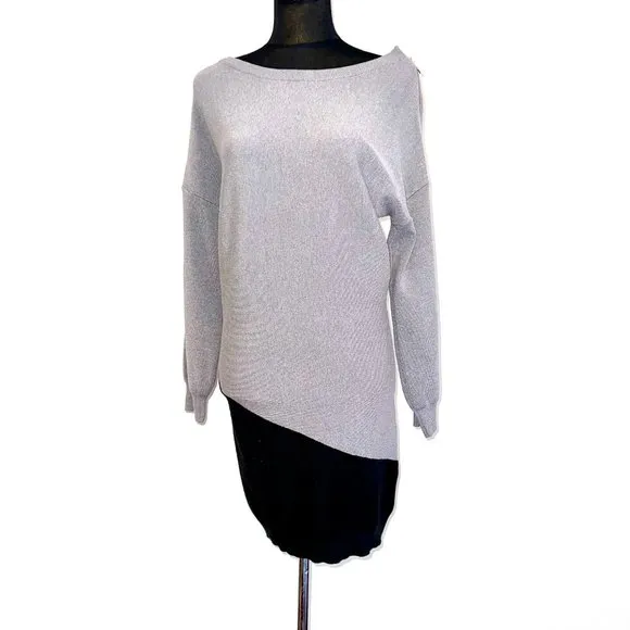 NWT Gray &amp; Black Long Sleeve Sweater Dress Tunic with Zipper Accent