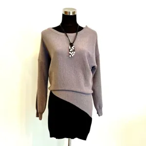 NWT Gray &amp; Black Long Sleeve Sweater Dress Tunic with Zipper Accent