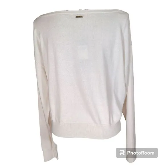 NWT GUESS Tanya Size X-Large Cream Boatneck Cropped Pullover Sweater Nautical