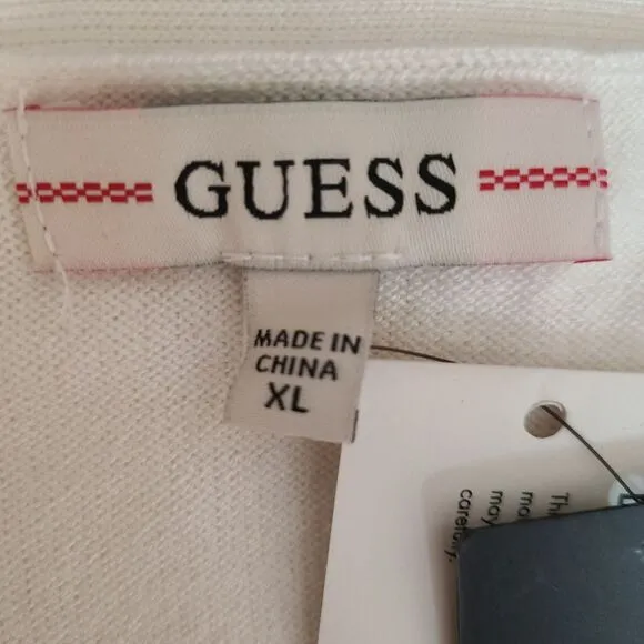 NWT GUESS Tanya Size X-Large Cream Boatneck Cropped Pullover Sweater Nautical