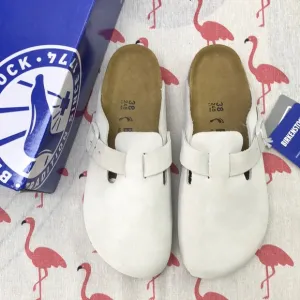 NWT | HOT Women's White Suede Birkenstock Boston Shoes - Narrow Fit