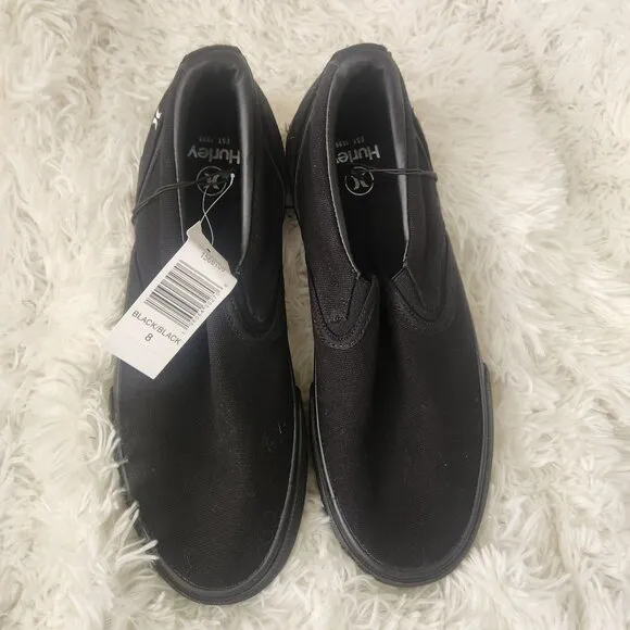 NWT Hurley Mens Black Slip-On Shoes Size 9 Casual Canvas Sneakers