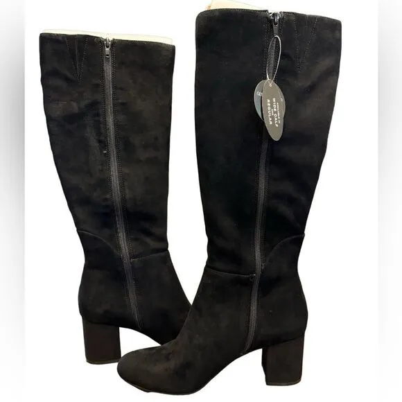 NWT INC Black Suede Leather Tall Heeled Boots