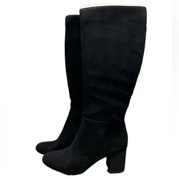 NWT INC Black Suede Leather Tall Heeled Boots