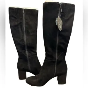 NWT INC Black Suede Leather Tall Heeled Boots