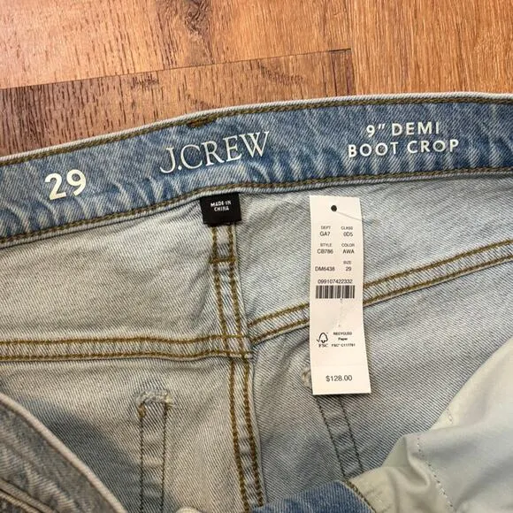 NWT J.Crew 9” Demi Boot Crop Jeans In Ashland Wash Size 29