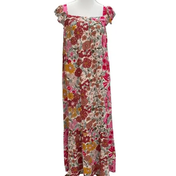 NWT Jodifl 1X Sienna Sunset Boho Maxi dress Retro Floral Shift Flowy Flutter