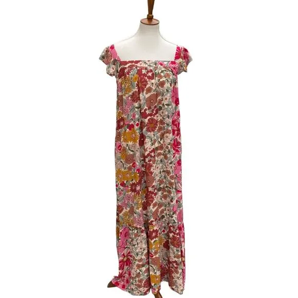 NWT Jodifl 1X Sienna Sunset Boho Maxi dress Retro Floral Shift Flowy Flutter