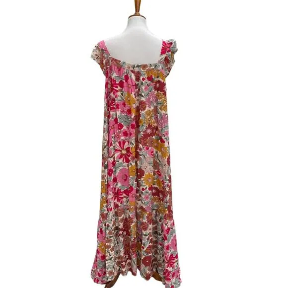 NWT Jodifl 1X Sienna Sunset Boho Maxi dress Retro Floral Shift Flowy Flutter