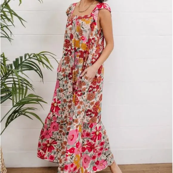 NWT Jodifl 1X Sienna Sunset Boho Maxi dress Retro Floral Shift Flowy Flutter
