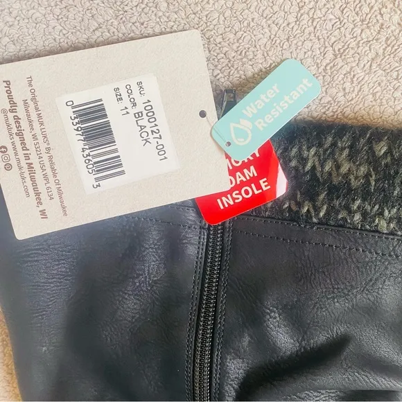 NWT Lukees By Muk Luks Bianca Beverly Black Water Resistant Boots Womens Size 11