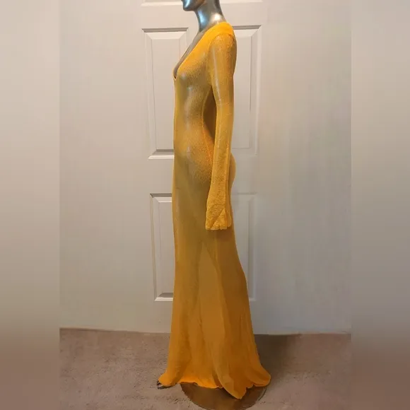 NWT Madarin Orange Sheer Knit Long Sleeve Sweater Maxi Dress Sz M