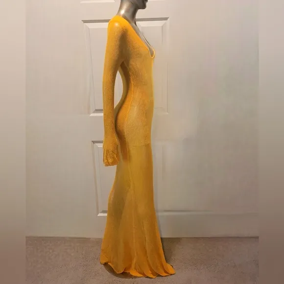NWT Madarin Orange Sheer Knit Long Sleeve Sweater Maxi Dress Sz M