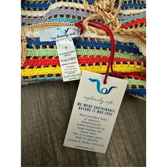 NWT My Beachy Side V-neck Ali Strappy Crocheted Mini Dress Multicolor Small
