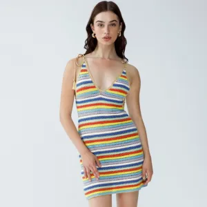 NWT My Beachy Side V-neck Ali Strappy Crocheted Mini Dress Multicolor Small