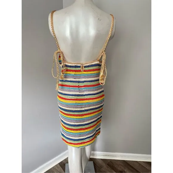 NWT My Beachy Side V-neck Ali Strappy Crocheted Mini Dress Multicolor Small