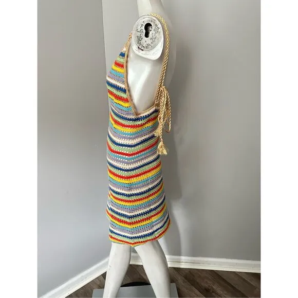 NWT My Beachy Side V-neck Ali Strappy Crocheted Mini Dress Multicolor Small