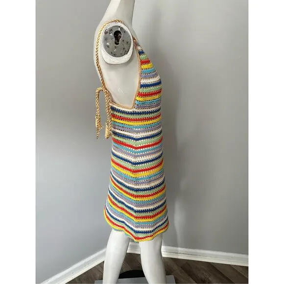 NWT My Beachy Side V-neck Ali Strappy Crocheted Mini Dress Multicolor Small