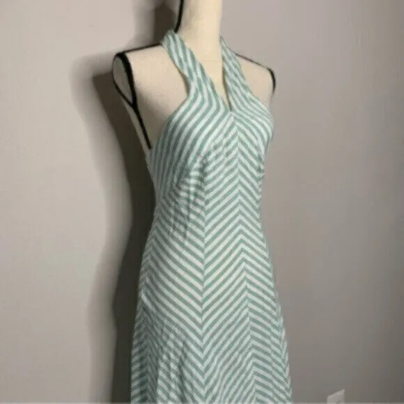 NWT New York &amp; Company Sea Green &amp; White Striped Halter Long Maxi Dress