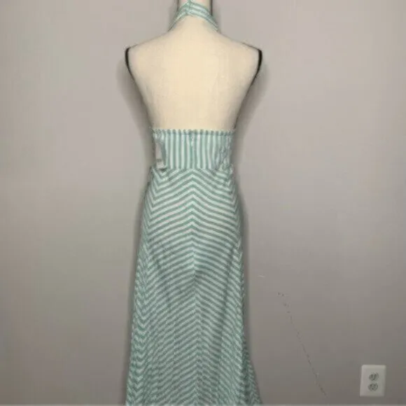 NWT New York &amp; Company Sea Green &amp; White Striped Halter Long Maxi Dress