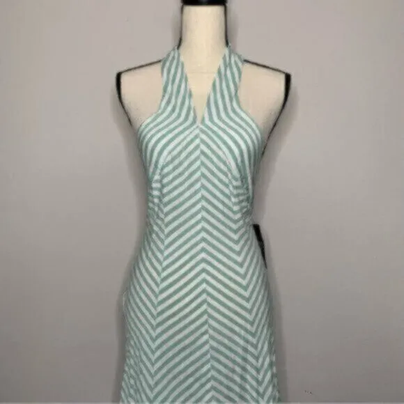 NWT New York &amp; Company Sea Green &amp; White Striped Halter Long Maxi Dress