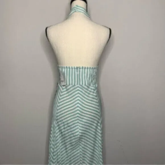 NWT New York &amp; Company Sea Green &amp; White Striped Halter Long Maxi Dress