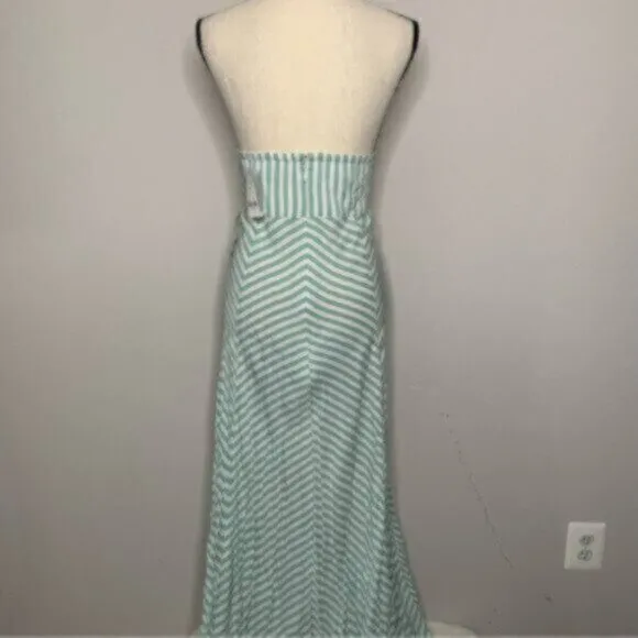 NWT New York &amp; Company Sea Green &amp; White Striped Halter Long Maxi Dress